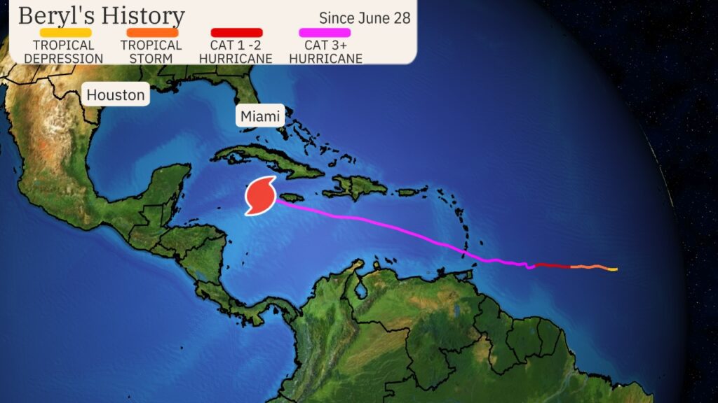 Τυφώνας Beryl: Ο ισχυρότερος τυφώνας που έχει παρατηρηθεί για μήνα Ιούνιο και Ιούλιο στον Ατλαντικό